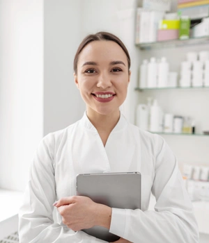 Beautician woman clinic with tablet